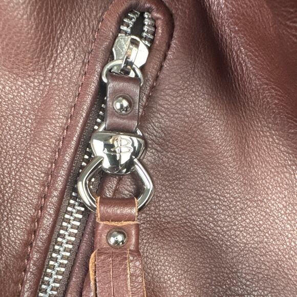 B. Makowski Mahogany Bucket Bag Shoulder Bag Soft Leather Silver Hardware - Picture 3 of 9